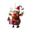 2D Acrylic Cartoon Fawn Christmas Tree Pendant Christmas Cartoon Cute Christmas Hat Fawn Print Easter Decorations
