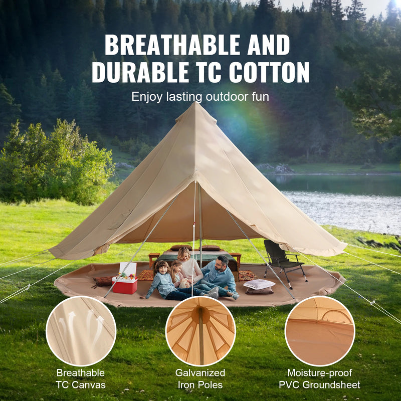 SucceBuy Canvas Bell Tent 4 Seasons 4 m/13.12 ft Yurt Tent Canvas Tent for Camping with Stove Jack Breathable Tent Holds 6People
