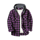 Fall Spring Men Hooded Shirt Color Matching Plaid Print Single-breasted Male Shirt Coat Casual Drawstring Long Sleeves Outerwear