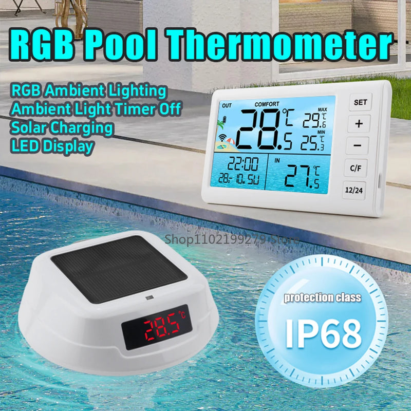 2025 NEW Intelligent Solar Powered Pool Thermometer With LED Digital Gauge 100 Meter Wireless Transmission green