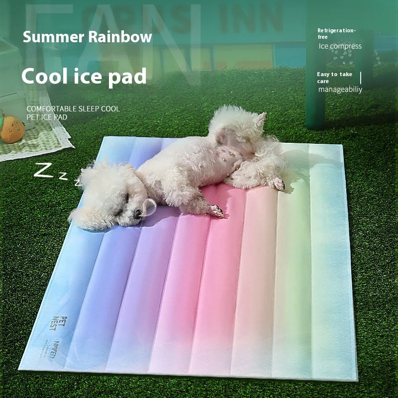 Pet Rainbow Gradient Ice Nest Dog Mat Sleeping Mat Summer Ice Nest Cat Ice Nest Mat, Pet Ice Mat, Cat Accessories