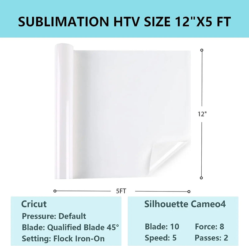 HTVRONT 12"X5FT Sublimation HTV Vinyl for Dark/Light Colored Shirts Dye Sub Heat Transfer Vinyl for Sublimation Cotton Fabric