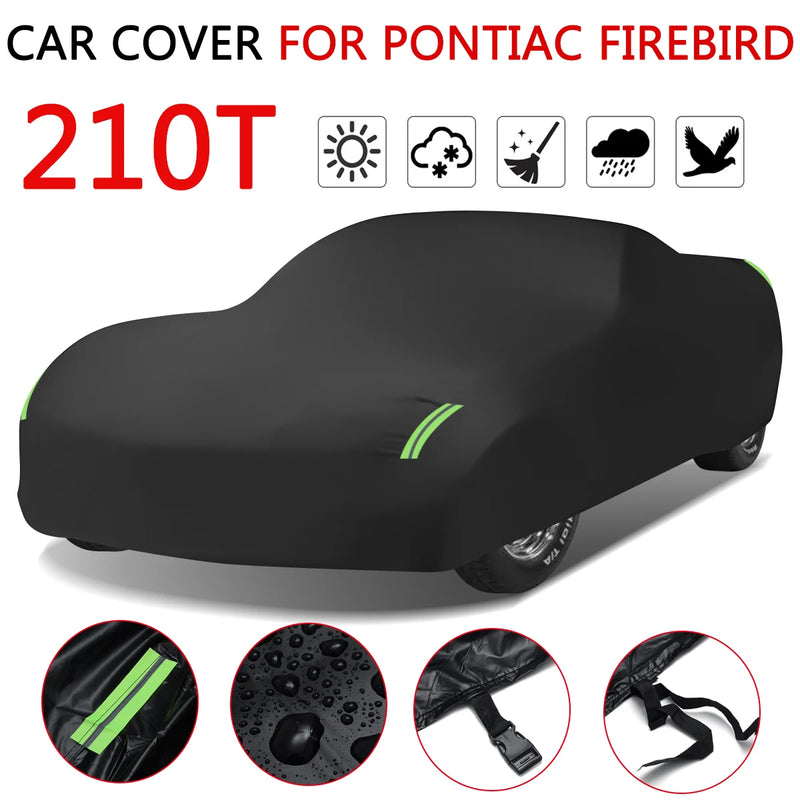 Black 210T Car Cover For Pontiac Firebird Car Tent Exterior Covers Outdoor Winter Snow Sun Rain Resistant Frost Protection