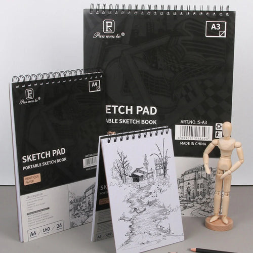 Professionelles Skizzenbuch A3/A4/A5, 24 Blatt Zeichenblock, 160 g/m² säurefreies Papier, ideal für Trockenmedien, perfekt für Anfänger