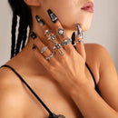 Tocona Gothic Funny Skull Spider Joint Ring Sets for Women Hiphop Silver Color Bat Cobweb Flower Party Jewelry Halloween Gift
