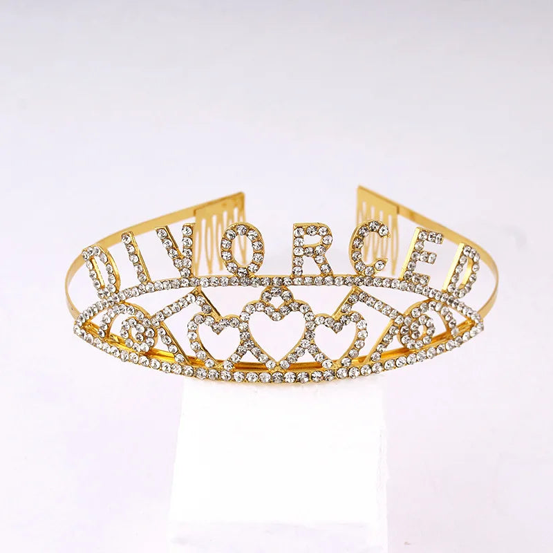Black Gold Just Divorced Sash Tiara Crown Headband for Women Happy Divorce Party Decoration Supplies Favor Gifts