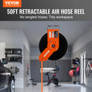 SucceBuy Retractable Air Hose Reel 50FT Hybrid Compressor Hose Reel 5In Wall Mount Heavy Duty Double Arm Stainless Steel Reel
