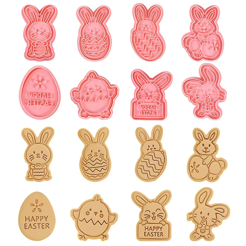 4/8pcs Easter Cookie Cutter Mold Easter Eggs Rabbit Chick Biscuit Fondant Mould For Easter Party Cake Decoration DIY Baking Tool