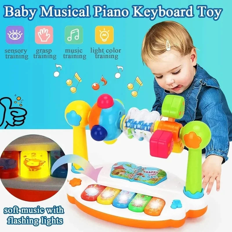 Baby Piano Toys Kids Rotating Music Piano Keyboard With Light Sound Music Toys for Toddlers Early Educational Game Toy Gifts