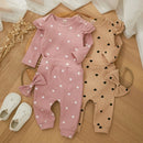 Cute Heart Print Baby Girls Clothes Set Toddler Spring Fall Outfits Long Sleeve Romper + Pants + Headband Set 3PCS Infant Suits