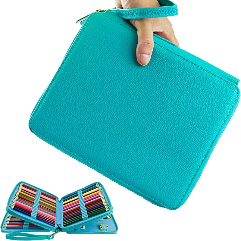 Knysna 120 Slots Pencil Case PU Leather Handy Large Multi-layer Zipper Pen Bag with Handle Strap for Watercolor Pencils Pens