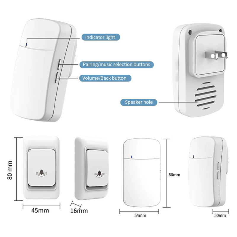 Wireless Smart Doorbell WiFi 300M Distance with Chime 3-level Volume Adjustment Connectivity Home Security Device