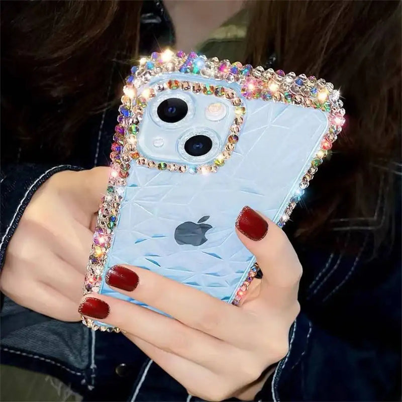 Luxury Glitter Bling Diamond Crystal Transparent Phone Case For iPhone 14 13 12 11 Pro Max 15 14 Pro Clear Soft Shockproof Cover