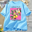 Watercolor Lemons T-Shirt Limone Lemon Blossoms T Shirt Trendy Citrus Fruit Tee Cute Summer Cotton Short Sleeve Graphic T Shirts