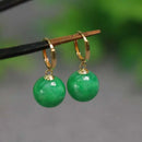 10mm Natural Jadeite Jade Beads Earrings 18k Hook Eardrop Freshwater Jewelry Easter Hook Party Lucky Ear stud New Year