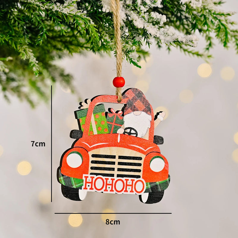 Christmas Wooden Pendant santa car pattern Xmas Tree Hanging Ornaments Christmas Decorations for Home Navidad Gift New Year 2023