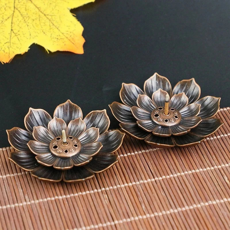 1pc Alloy Burner Stick Holder Buddhism Lotus Line Incense Plate Sandalwood Coil Base Temples Yoga Studios Home Decoration