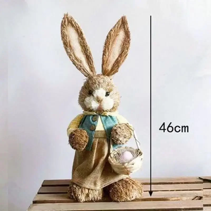 46cm Straw Woven Bunny Straw Rabbit Decoration Ornament Easter Holiday Decors Sculptures & Statuette Yard Party Home Supply