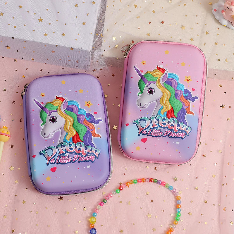 Cartoon EVA Pen Box Children's 3D Unicorn Stationery Box Large Capacity Primary School Pencil Storage Box Girls' Pencil Bag