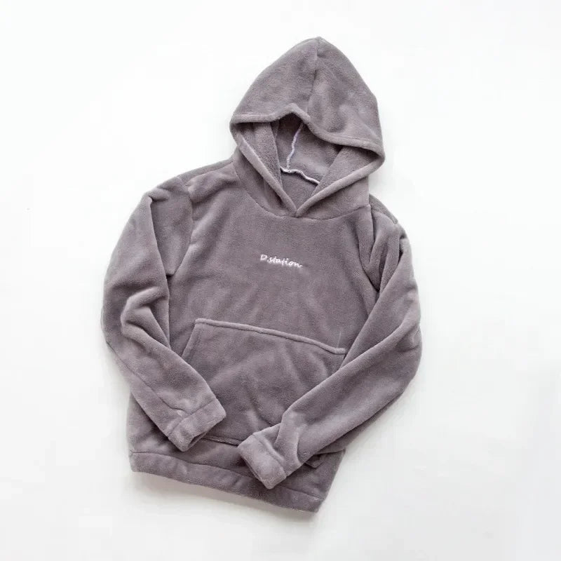 Coral Fleece Pajama Set Couple Pyjamas Suit Women Men Winter Thicken Sleepwear Loose Sleep Set Homewear Soft Warm Pijama Hoodies