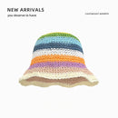 Sun Hat Women's Summer Sun Protection UV Protection 2024 New Beach Vacation Fisherman Hat Rainbow Colorful Striped Basin Hat