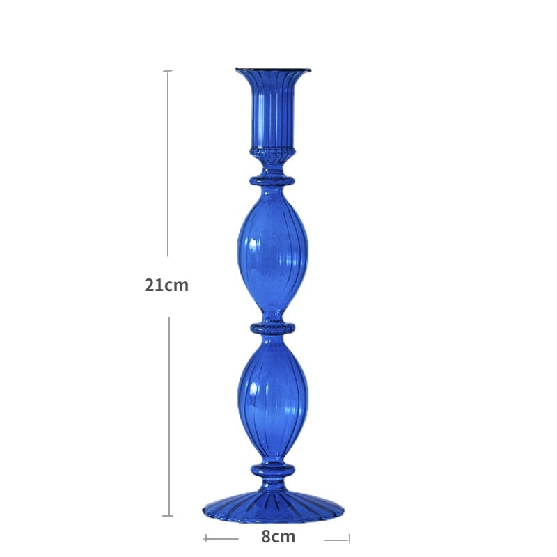 Blue Glass Candle Holder Candlesticks for Wedding Birthday Holiday Home Decoration Morden Decorative Glass