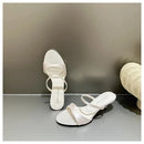 2025 Women's Summer New Fashion Square Toe Simple Solid Color Slippers Outdoor Peep Toe Casual Banquet Party Women Sandals Mujer