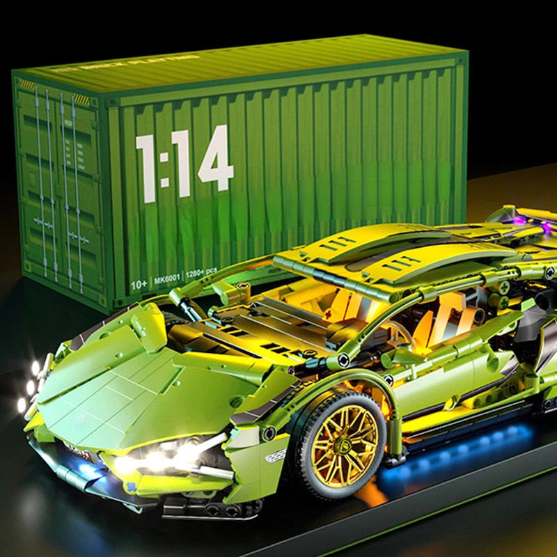 1280 PCS Tec 1:14 green Racing Sports car building blocks Assemble brick car toys for girls birthday presents Christmas presents