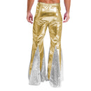 Mens Shiny Metallic 70s Disco Flared Pants Hippie Vintage Hip Hop Carnival Performance Costume Sequins Bell Bottoms Trousers