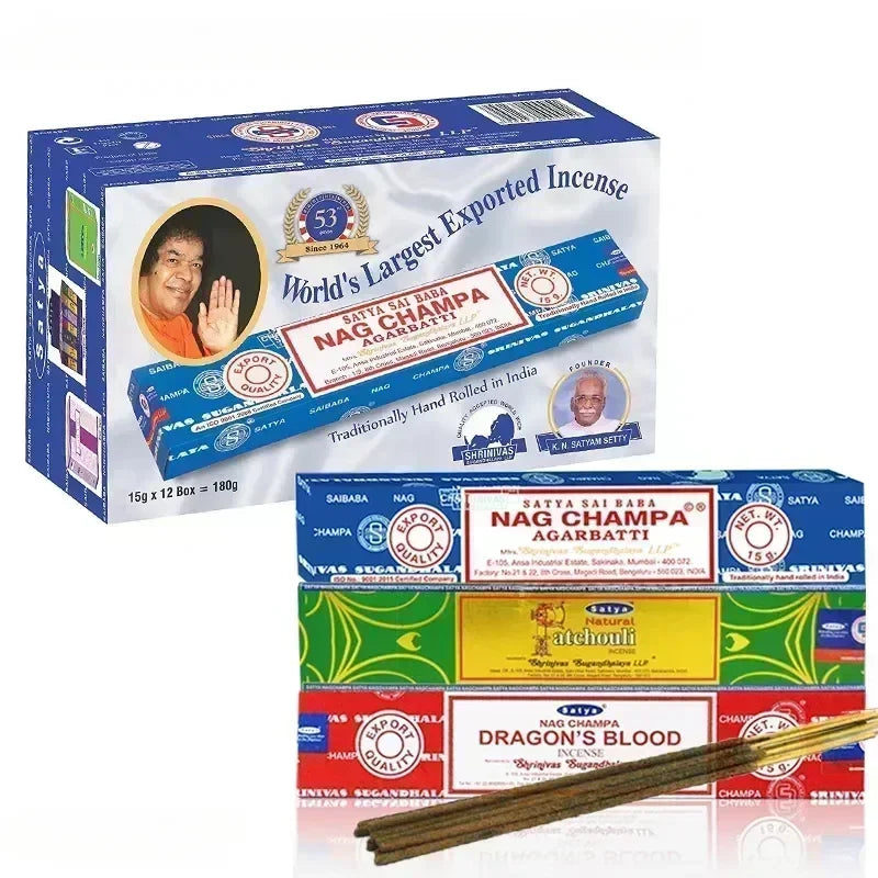 5BOX NAG Champa Indian Incense Collection Satya Handmade Sticks with Six Flavors Refreshing Medicinal Aromas for Home Meditation