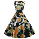Blumenmuster Sommerkleid Damen Vintage Kleider Elegant Retro Party Tank Ärmellos Freizeit Bürokleid