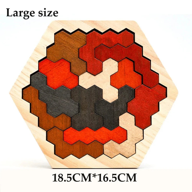 Hexagonal Wooden Puzzles Educational Toys For Children Kids Preschool Tangram Board Brain IQ Test Game Montessori Toys Gifts