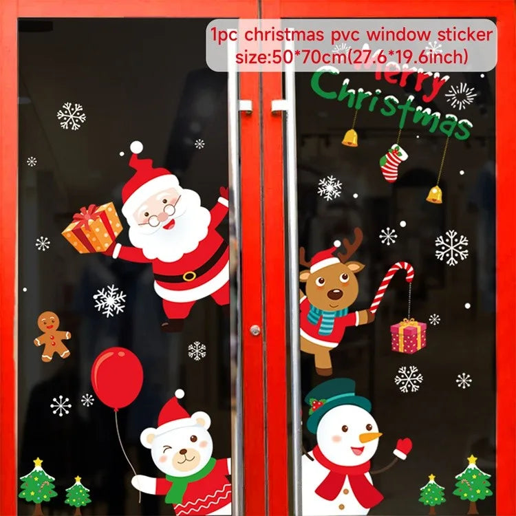 Christmas Window Stickers Merry Christmas Decorations For Home 2024 Christmas Wall Sticker Kids Wall Decals Happy New Year 2025