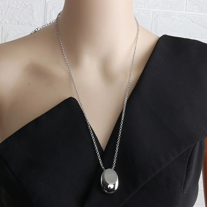 Fashion Jewelry Popular Style One Layer Chian Smooth Oval Metal Pendant Necklace For Women Girl Gift Hot Sale Accessories