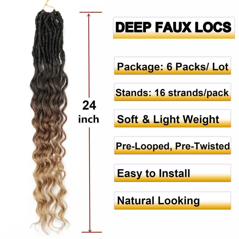 Deep Faux Locs Crochet Hair Soft Goddess Locs Crochet Braids 24 Inch Deep Wave Locs (24 Inch, 1B/30/27)