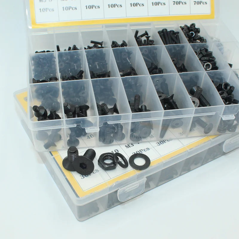 3045p Black Flat Head Socket Cap Screw Countersunk Bolts Nuts Washers Kit M2 M2.5 M3 M4 M5 M6 M8 10.9 Grade Alloy Steel DIN 7991