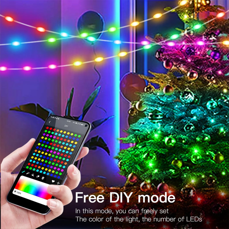 20M Dream Color USB 5V LED Sting Light Bluetooth Music APP RGBIC Addressable Fairy Lights Birthday Party Garland Christmas Decor