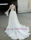 New Arrivals Detachable Long Sleeve Shawl Lace Tulle A-line Bridal Wedding Dresses Vestido De Novia
