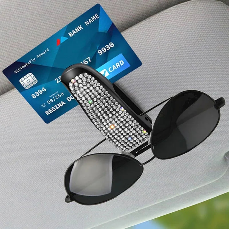 Sun Visor Mount Sunglasses Clip Holder Rhinestone Bracket Portable Sunglasses Car Crystal Clip Decoration Accessories