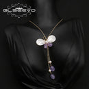 GLSEEVO Natural Pearls Butterfly Pendant Amethyst Long Chains Women's Necklace Elegant Charm Vintage Jewelry For Girls