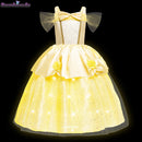 Girls Belle Princess Dress LED Light Up Summer Cosplay Costume Beauty and the Beast Clothing Birthday Party Gift