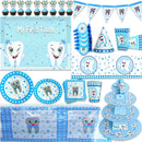 My First Tooth Blue Theme Party Disposable Tableware Stes Boy Girl First Tooth Birthday Party Decor Cups Plates  Napkins Banners