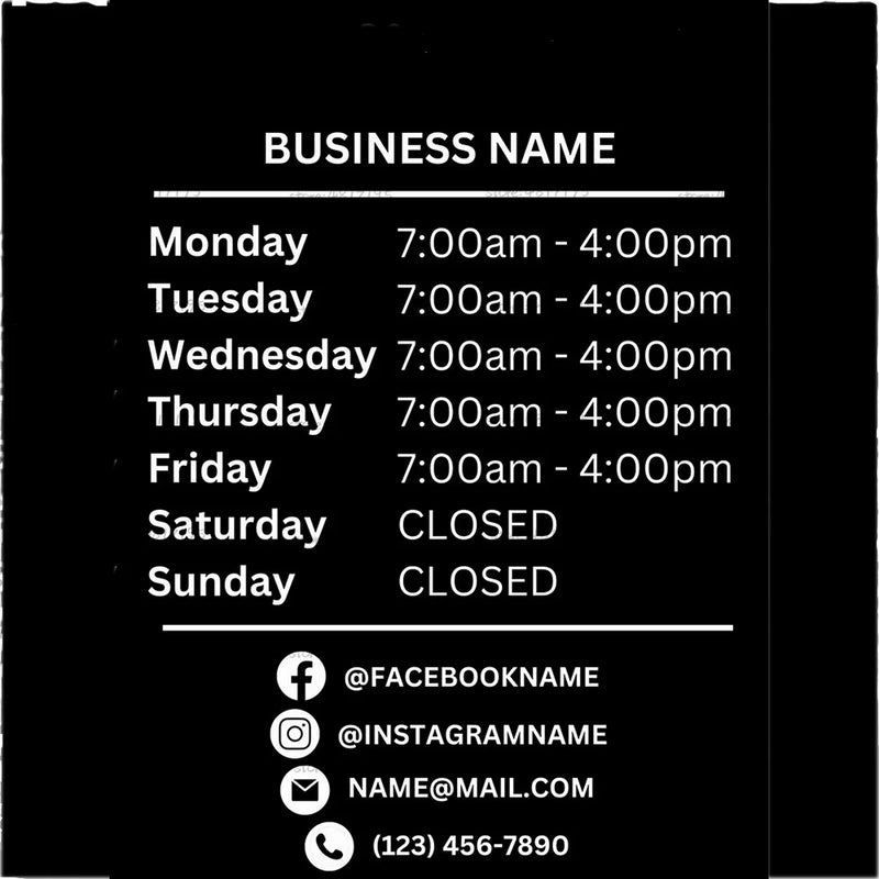 Opening Hours With Custom Business Logo Shop Custom Window Door Vinyl Sticker Decal For Store Restaurant Office Salon