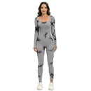 Ribbed Long Sleeve Sport Jumpsuits Women Tie Dye Yoga Jumpsuits Workout Bodycon Seamless Ribbed Yoga Workout Jumpsuit Romper