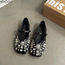 Fashion Silver Rhinestone Mary Jane Shoes Women's Spring Summer Versatile Casual Flats for Daily Wear Comfortable Slip on Shoes