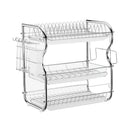 Kitchen Chrome Dish Drainer Cutlery Cup Plates Holder Sink Rack Drip Tray 3 Tier