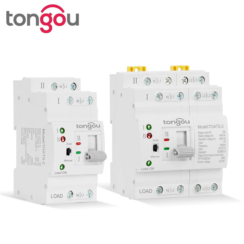 NEW TONGOU Din Rail 2P 4P ATS Dual Power Automatic Transfer Switch Electrical Selector Switches Uninterrupted Power 63A