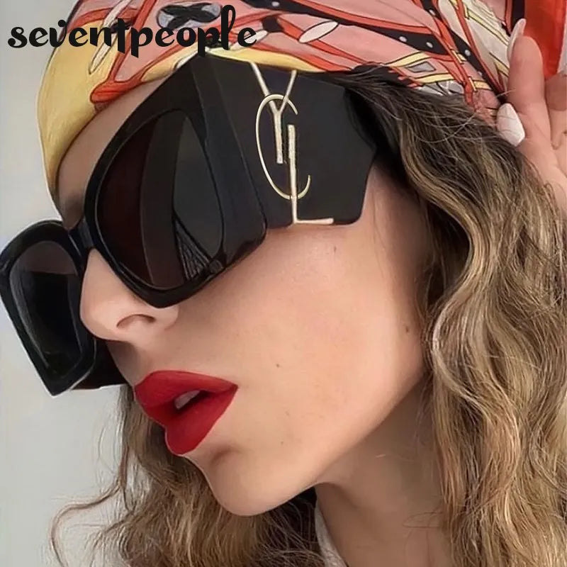 Oversized Cat Eye Sunglasses Women 2024 Luxury Brand Designer New Fashion Square Sun Glasses For Female Trendy Big Frame Shades