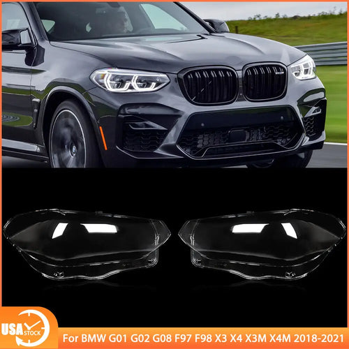 Pair Clear Headlight Lens Lamp Cover For BMW G01 G02 G08 F97 F98 X3 X4 2018-2021