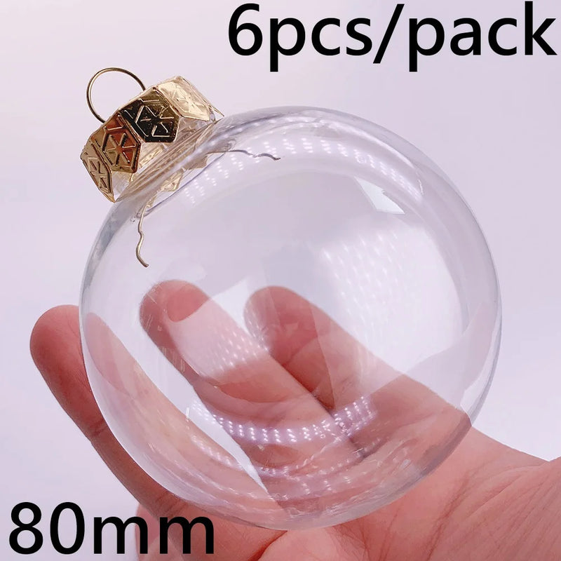 6 Pieces x DIY Shatterproof Transparent Home Christmas Decoration Bauble Ornament 80mm Plastic Window Opening Ball